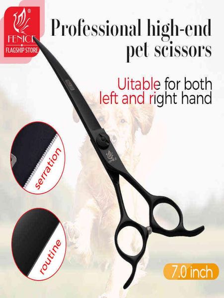 Fenice Professional 7 pouces Curbe Cutting Cissers Blade with Saw Teddy Pet Ciseaux pour les cisaillements de toilettage pour chiens Makas Tijeras 2201106029214