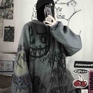 Fernan Goth Sweatshirts Dames Grunge Japan Stijl Anime Hip Hop Hoodie Oversized Punk Vrouwelijke Tops Lange Mouwen Gothic Alt Clothes 210909