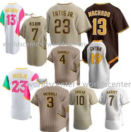 Fernando Tatis Jr. Jerseys Mens Women Youth 23 13 Manny Machado Joe Musgrove Tony Gwynn H.S.Kim 7 Luis Arraez 4 enfants Jackson Merrill 3 maillots de baseball cousus