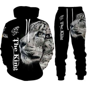 Woest luipaard 3D-gedrukte hoodie + broek zwart trainingspak mannen vrouwen sweatshirts tweedelige sets lange mouw herenkleding pak G1217