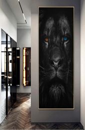 Farocious Lion with Orange and Blue Eyes Posters and Prints Canvas Paintings Wall Art Pictures for Living Room Home Decoration CuA3364462