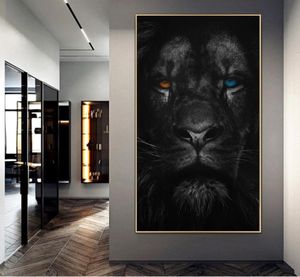 Farocious Lion with Orange and Blue Eyes Posters and Prints Canvas Paintings Wall Art Pictures for Living Room Home Decoration CuA2079868