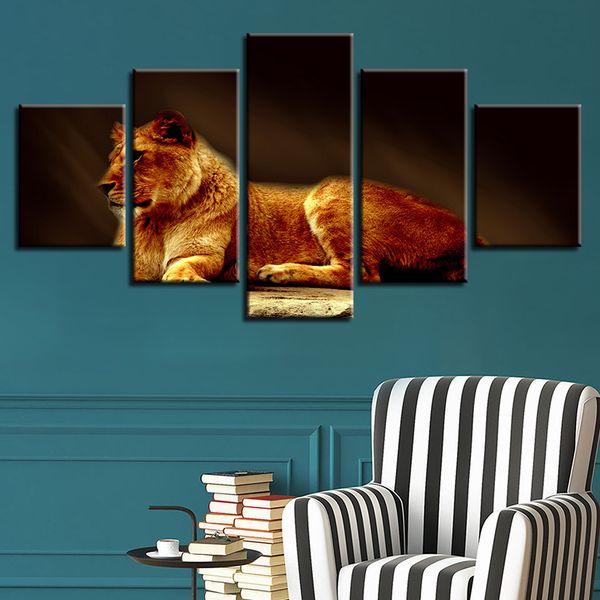 Tigre féroce couché sujette moderne toile HD imprime affiches décor à la maison mur Art photos 5 pièces Art peintures pas de cadre