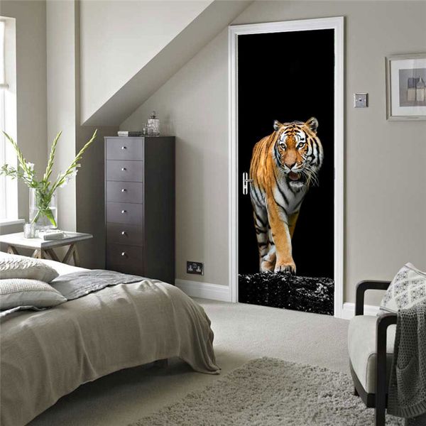 Tigre féroce Stickers muraux bricolage Mural chambre décor à la maison affiche PVC étanche porte autocollant Imitation 3D décalcomanie