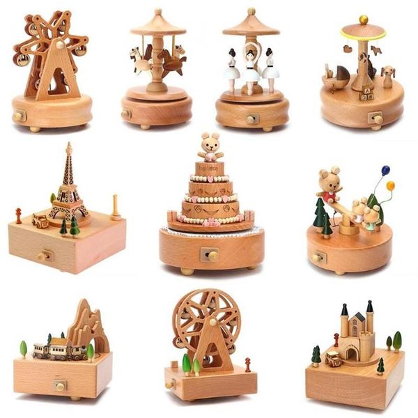 Grande roue carrousel boîtes à musique boîte à musique en bois artisanat en bois rétro cadeau d'anniversaire Vintage décoration de la maison accessoires 30p286W