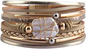 Fesciory dames leer ingepakte armband Boheemse luipaardpatroon multi -gelaagde kristallen kralen manchet armband sieraden
