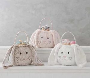 Festival Decoratie Handtassen Plush Bunny Manden Geschenktas Faux Fur Rabbit Pasen Bucket Tote Long Ear Children Basket SN694