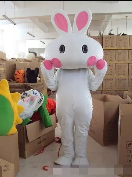 Festival Dres Big Head White Rabbit Mascot Disfraces Carnival Hallowen Gifts Unisex Adultos Fancy Party Games Outfit Holiday Celebration Trajes de personajes de dibujos animados
