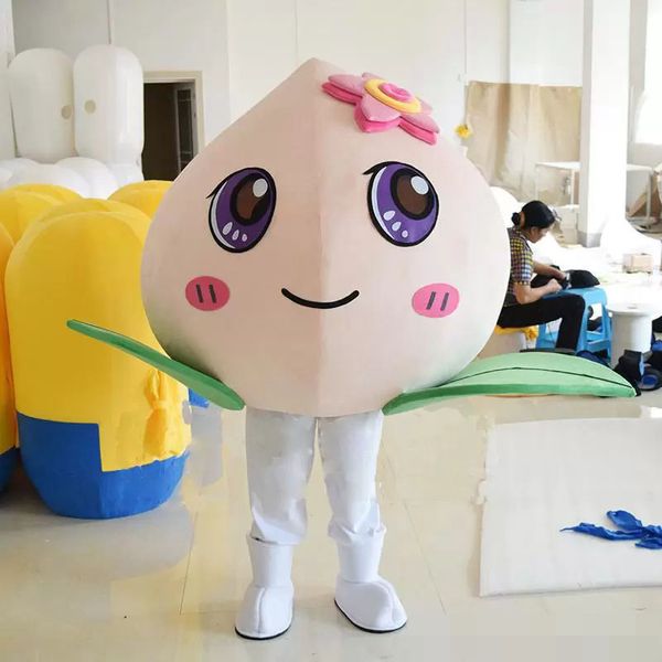 Festival Dres Peach Fruit Mascot Disfraces Carnival Hallowen Gifts Unisex Adultos Fancy Party Games Outfit Holiday Celebration Trajes de personajes de dibujos animados