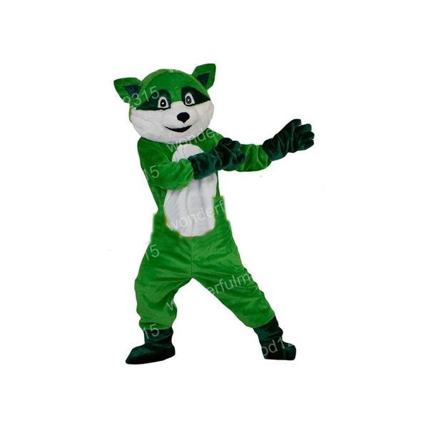 Robe de festival Costumes de mascotte de raton laveur vert Cadeaux d'Halloween de carnaval Unisexe Adultes Tenue de jeux de fête fantaisie Célébration de vacances Tenues de personnage de dessin animé
