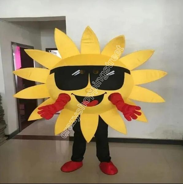 Robe de festival lunettes de soleil Costume de mascotte de soleil déguisement de thème de dessin animé costume de vêtements publicitaires robe de jeu