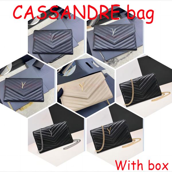 2024 NOUVEAU 10A CASSANDRE Caviar Sac deigner chaîne Femme Femme Pourse Vérite portefeuille en cuir Sac de mode Luxury Lady Sac à main de sac à main Sacs de soirée en cuir lisse