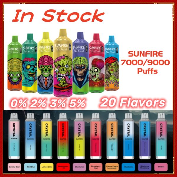 Festival Gift Sunfire E Cigarette 7000 Puffs 9000 Vapes Disposables Puff 7000 Tornado 7K Puffes Crystal Bar Recchargeable 0% 2% 3% 5% PALLE VAP