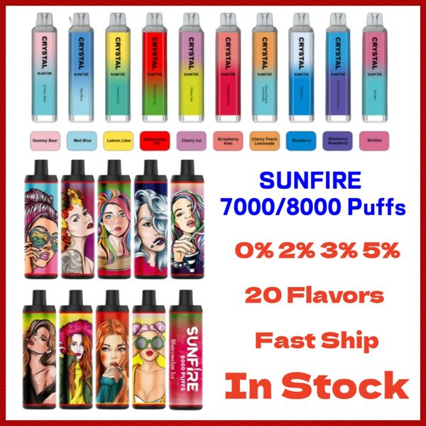 Festival Gift Sunfire Puff 7000 8000 Puffs 7k 8k Derniables Vapes Pen Puff 8000 Cigarettes électroniques 18 ml Pod Mesh Coil RVB