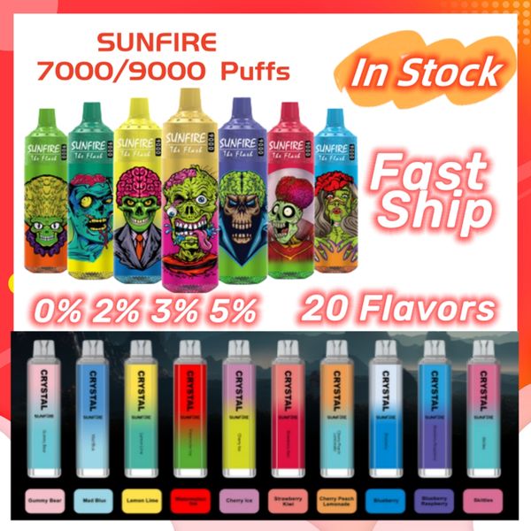 Festival Gift Sunfire E Cigarette 9000 Puffs 7000 Vapes Disposables Puff 9000 Tornado 9K Puffes Crystal Bar Rechargeable 0% 2% 3% 5% VAP