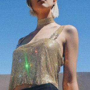 FestivalQueen Backless Hingestone Tank for Women Sparkly Streetwear Chain Ajustement Crystal Sequen Club Party Crop Top Sexy Sexy Costumes