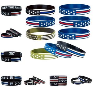 Feestelijke 40styles 600 stc/Lot Party Favor dun Blue Line American Flag armbanden Siliconen polsband zacht en flexibel geweldig voor normale dag feestgeschenken C0162