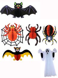 Feestelijke Halloween Decorations Paper Hangende Spider Bat Ghost Honeycomb Balls Ornamenten Indoor Outdoor Decor KDJK2209