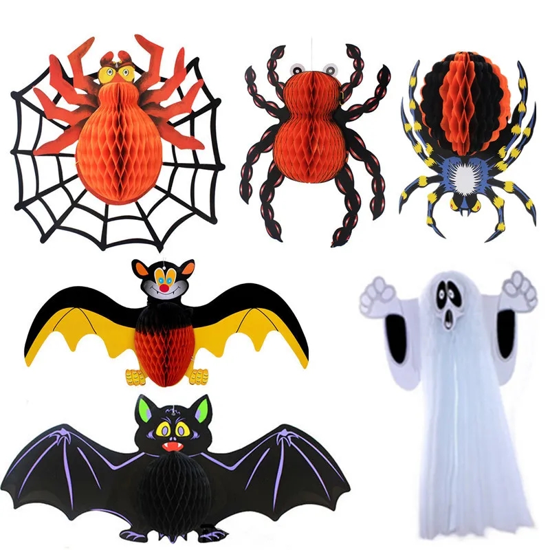 Festliche Halloween -Dekorationen Papierhänge Spider Fledermaus Ghost Wabenkugeln Ornamente Indoor Outdoor Dekor