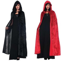 Feestelijke feestmantels Halloween Long Velvet Hooded mantel vampier kostuum prop voor mannen vrouwen kinderen cosplay heksen tovenaar mantel magie fancy cape groothandel