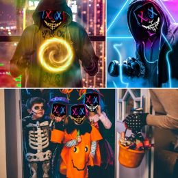 Feestelijk feest Halloween Mask Led Light Up Funny Masks The Purge Election Year Great Festival Cosplay Cosplay kostuumbenodigdheden GG GG