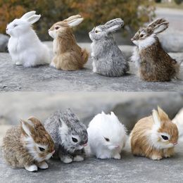 Fournitures de fête festives, Mini lapin Animal mignon, artisanat de Simulation de lapin accroupi en fourrure, modèle de décoration de noël, d'anniversaire, de mariage, jouets cadeau LT0097