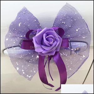 Fournitures de fête de fête maison jardin 46 pièces voiture de mariage organza Pl fleur ruban boîte de bonbons rubans d'emballage arc violet rouge fleurs décoratives