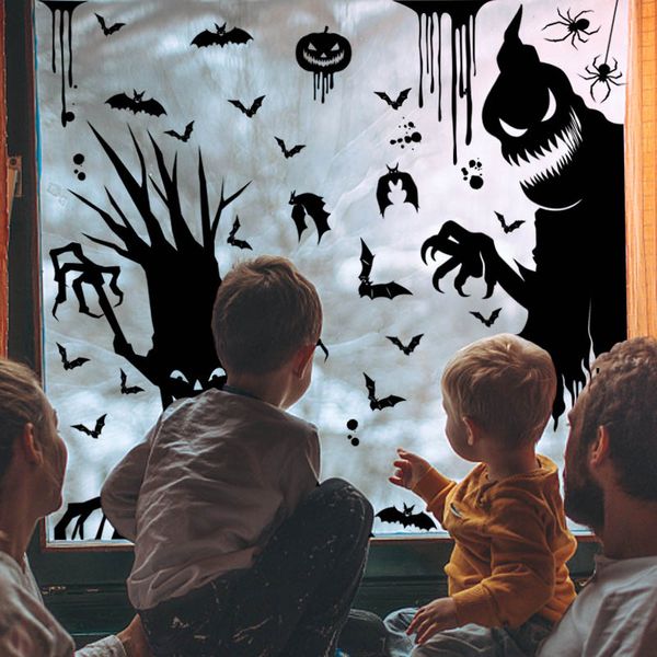 Suministros para fiestas festivas Halloween Gigante Espeluznante Monstruo Fantasma Ventana Etiqueta electrostática Bruja Parca Murciélago Esqueleto Decoración de fiesta de Halloween ZL1239