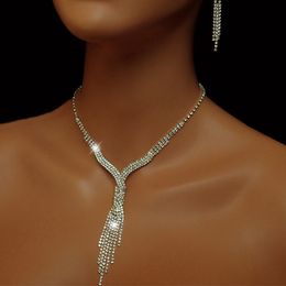 Feestelijke strass Diamond Lange Tassel ketting oorbellen Set veelzijdige overdrijving kristallen hanger volledige diamanten kraag ketting Fairy Girl Accessoire