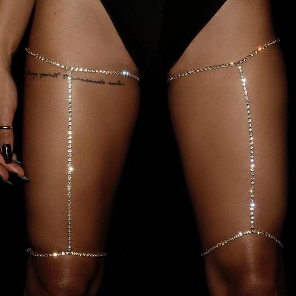 Cadena de pierna festiva con diamantes de imitación para mujer, cadena para el cuerpo, tiro callejero, Sexy, para discoteca, Ins, mismo estilo, joyería, 2 unidades/juego