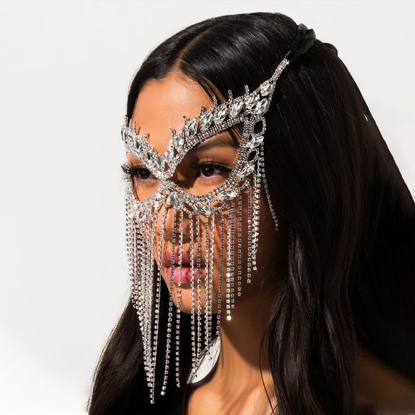 Festive strass masque Halloween mascarade fête masque mode rue discothèque visage chaîne Ins même Style bijoux pour femmes
