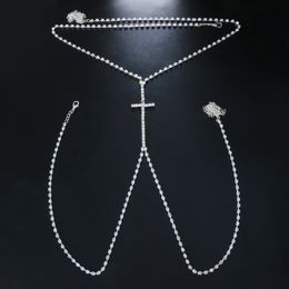 Collier de plage en strass festif, Sexy, bohème, croix, chaîne de corps, boîte de nuit, chaîne de poitrine, bijoux du même Style pour femmes