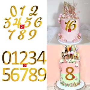 Feestelijke benodigdheden 1 Set 0-9 Nummers Happy Birthday Cake Topper Gold Acryl Wedding Cupcake voor feestdecoraties