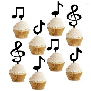 Feestelijke benodigdheden 1 Set 8 stuks Black Pink Blue Red Gold Silver Acryl Mini Music Note Cupcake Topper voor themafeestdecoratie