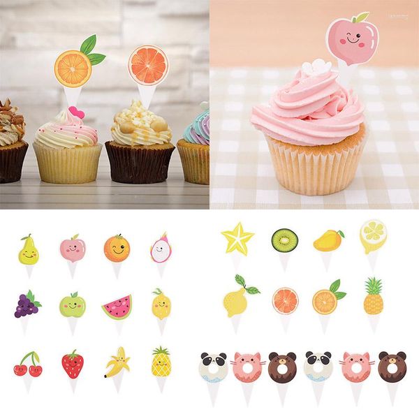 Suministros festivos, 1 Juego de tarjetas de papel, adornos para pasteles, diseño de fruta de animales de dibujos animados, selección de cupcakes para niños, decoración de cumpleaños, fiesta