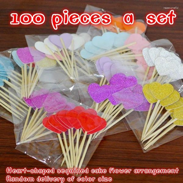 Fournitures festives 100 pièces un ensemble de coeur poudre scintillante gâteau carte décorative Inserts de mariage emballage de cuisson en gros