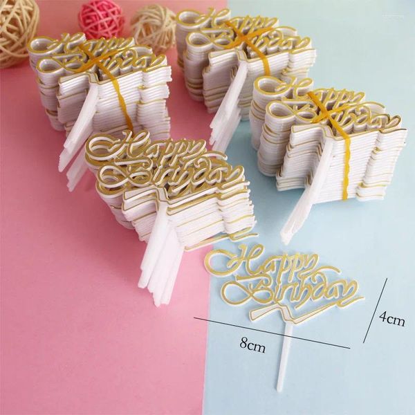 Fournitures festives 100 pc/lot joyeux anniversaire gâteau Topper signe Bling décoration main écriture garçon fille Dessert D