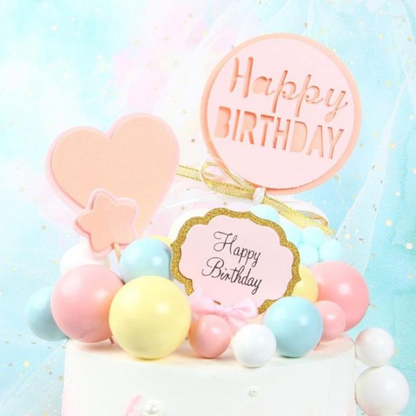 Suministros festivos 10 Uds 2-4cm bola pastel Topper creativo Cupcake insertar tarjeta Baby Shower fiesta de cumpleaños oro plata azul rosa