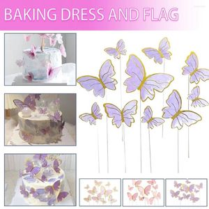 Fournitures festives 10 pièces bricolage papillon gâteau Topper violet rose décoration joyeux anniversaire Dessert fête
