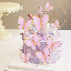 Fournitures de fête 10 pièces joyeux anniversaire papillon gâteau Topper papier carte Cupcake cuisson décoration pour fête de mariage