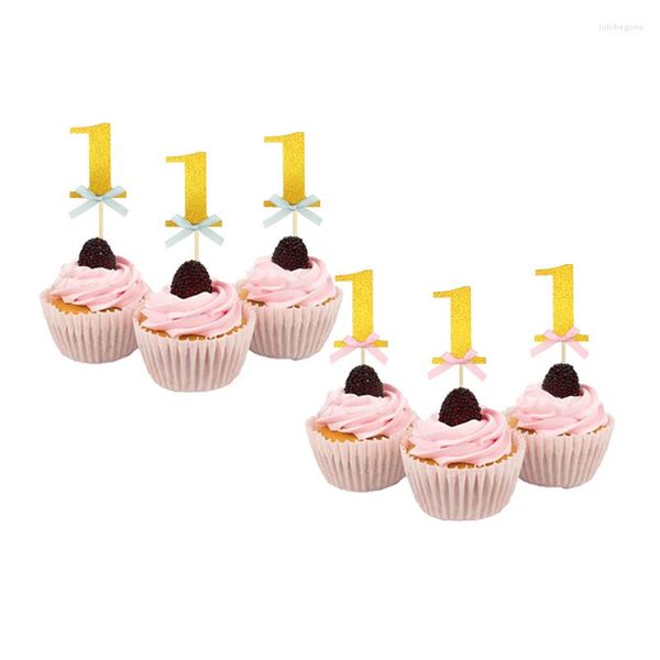 Fournitures de fête 10 pièces numéro 1 bleu rose arc gâteau Topper enfants 1st fête d'anniversaire bébé douche sexe révéler décoratif