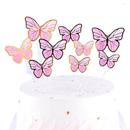 Feestelijke benodigdheden 11 % Pink Gold Butterfly Happy Birthday Cake Topper Wedding Bruid Dessert Decoratie voor feest mooie geschenken