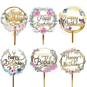 Suministros festivos 12x16 Cm Planta Feliz Cumpleaños Cake Toppers Dorado Plata 3D Acrílico Fiesta Cupcake Topper Postre Decoración Baby Shower