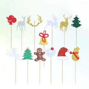 Feestelijke benodigdheden 14 stks kerstcake picks glitter sneeuwman eland kerstboom peperkoek man cupcake toppers voor