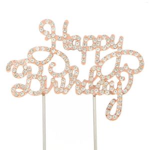 Fournitures de fête 1pc argent/or brillant strass métal joyeux anniversaire gâteau Topper fête Docoration accessoires