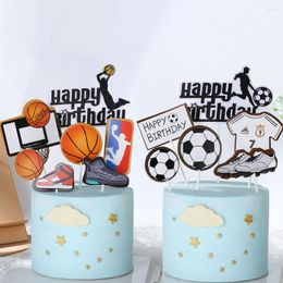 Suministros festivos 1 juego/bolsa baloncesto fútbol Fiesta Temática cartel de feliz cumpleaños pastel Topper para niños niño decoraciones