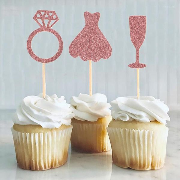 Suministros festivos 1set Bride To Be Cake Cupcake Toppers Anillo de diamante 3D Vestido de novia para compromiso Despedida de soltera Despedida de soltera