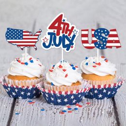 Feestelijke benodigdheden 1set Independence Day Cake Topper 4 juli Cupcake Toppers Flag For Celebrate Festival Party Baking Decoration Diy