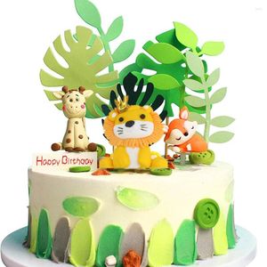 Feestelijke benodigdheden 1set Jungle Safari Animal Cake Toppers Cartoon Dieren Decoratie voor feestbabybuien Verjaardag