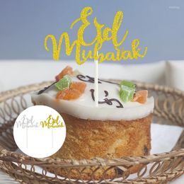 Suministros festivos 20/10 piezas Eid Mubarak brillo papel pastel carta insertar tarjeta Ramadan Cupcake islámico musulmán fiesta pastelería decoración hornear